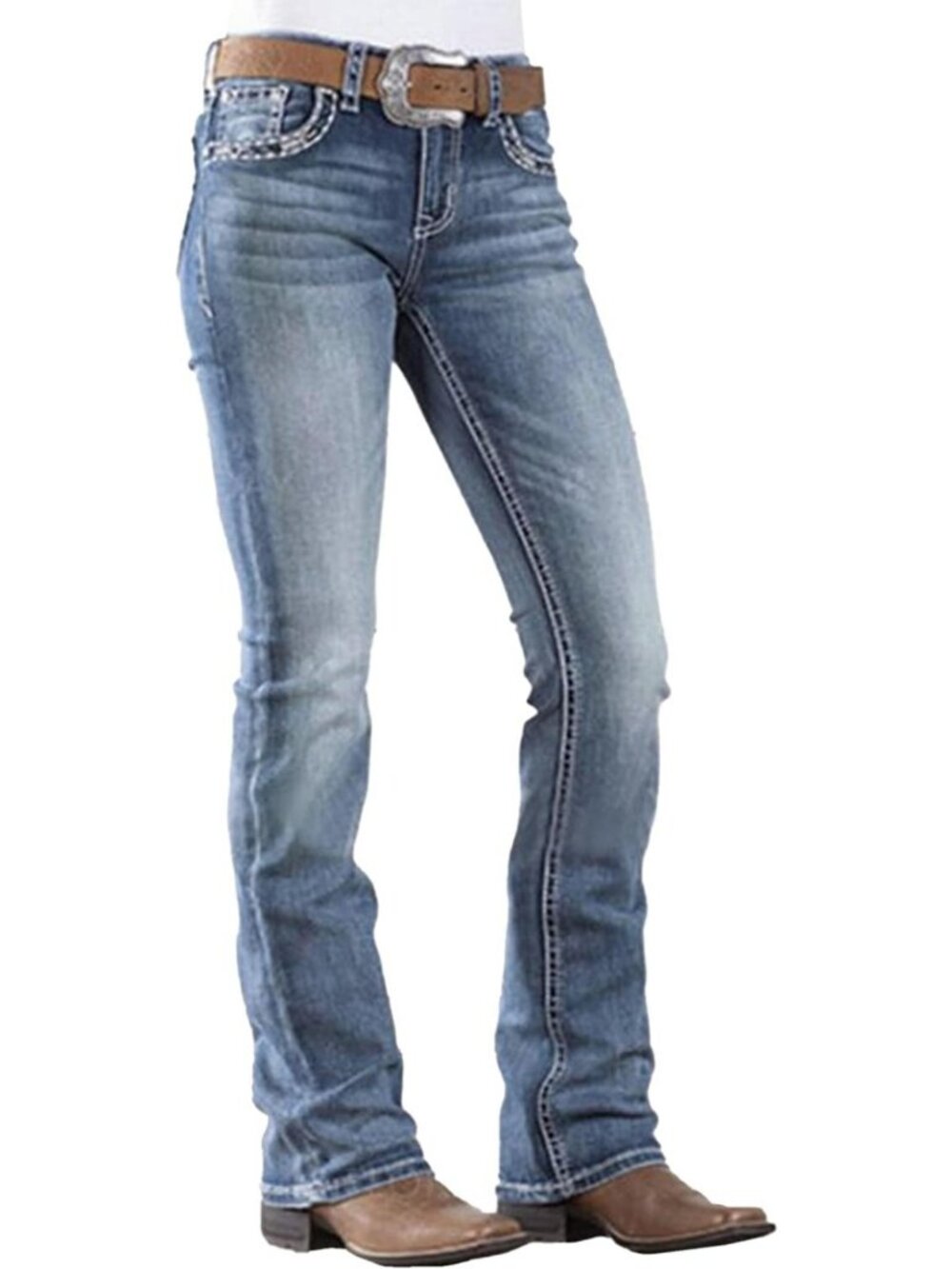 Mid Rise Bootcut Jeans for Women | Stretchy Straight Leg Denim Pants